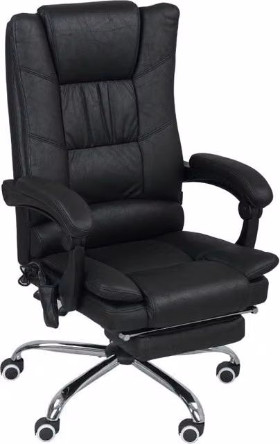 Sedia da ufficio moderna con massaggio e riscaldamento, schienale reclinabile e poggiatesta, rivestimento in microfibra nera, L: 70 cm, P: 70 cm, H: 120 cm