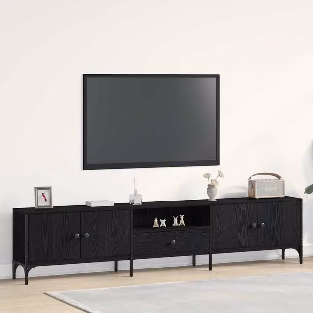 Mobile TV moderno vidaXL in legno MDF nero L: 200 cm, P: 25 cm, H: 44 cm – 1