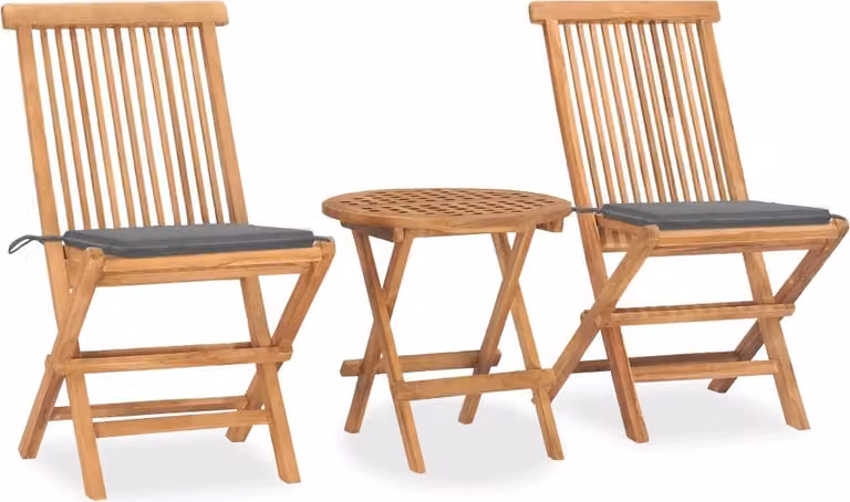 Maison Exclusive - Set da Pranzo Giardino Pieghevole 3 pz Cuscino Massello di Teak