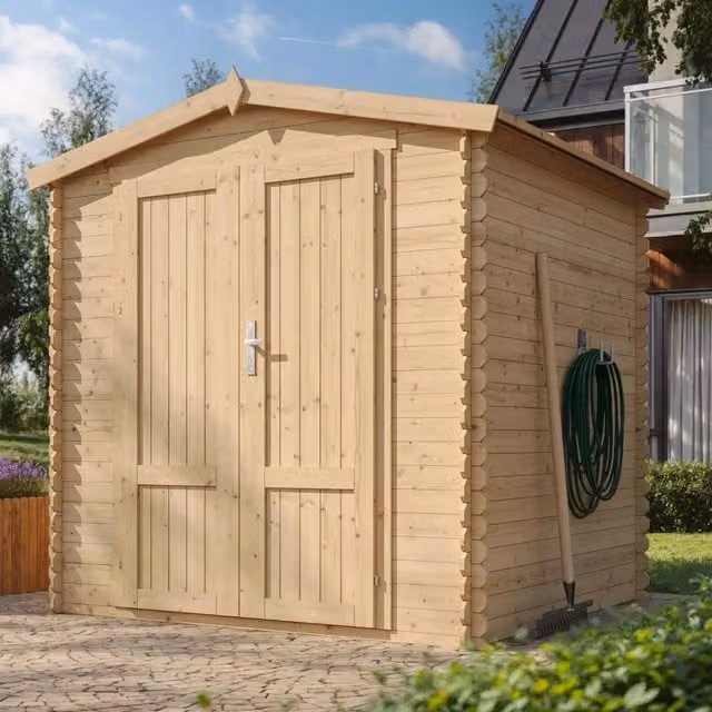 Casetta da Giardino in Legno TIMBELA M343F1 Grigio e Beige, Superficie 3,53 m² – 1