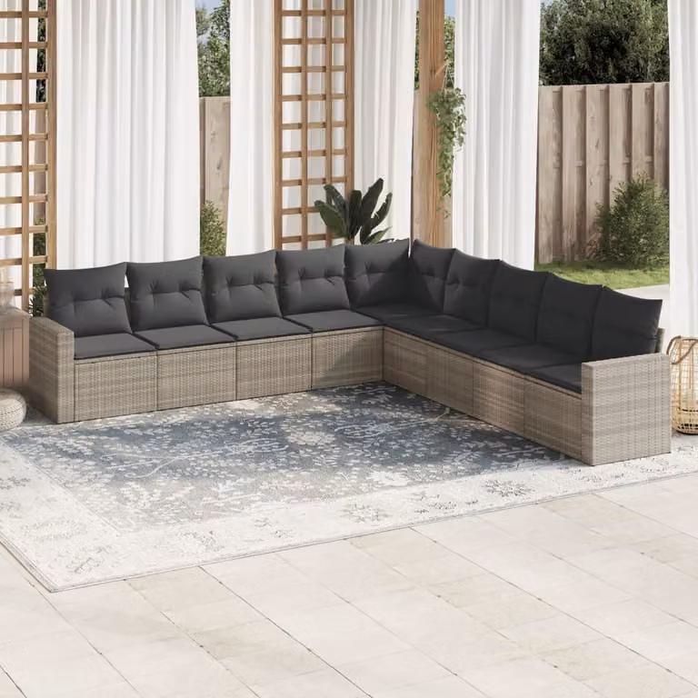 vidaXL Set Divano da Giardino a L in Polyrattan con Cuscini Grigio Chiaro