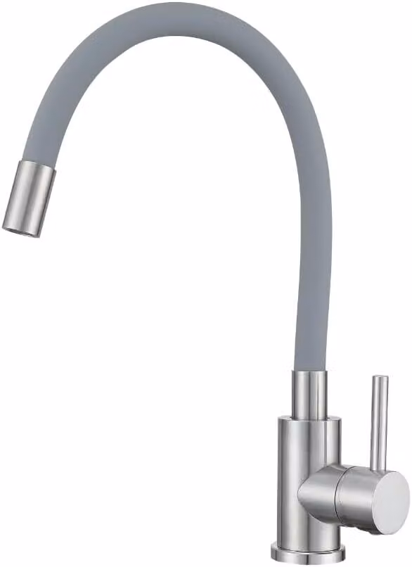 Rubinetto da cucina VBChome con doccetta flessibile in silicone grigio – Rubinetto flessibile con miscelatore monocomando per lavello – Rubinetteria Dettagli spazzolati