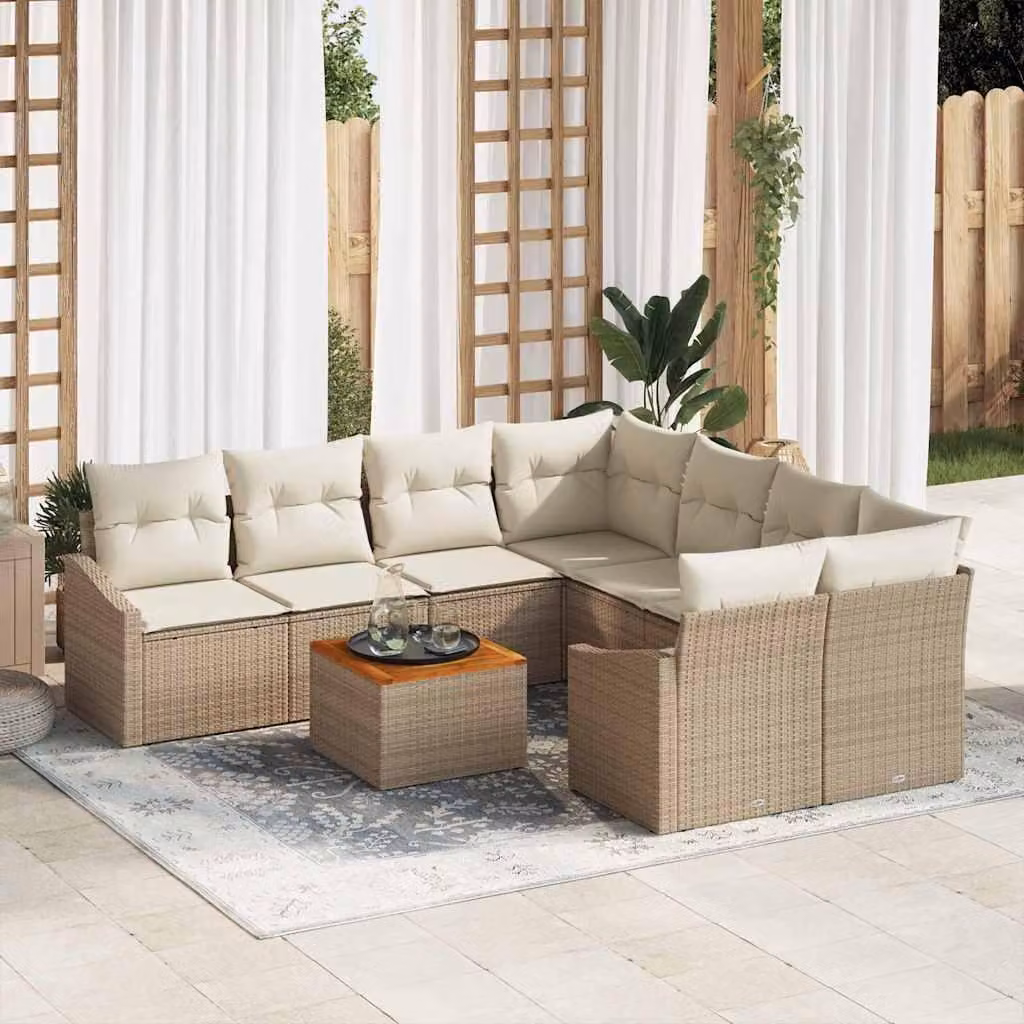 Maison Exclusive - Set di divani da giardino, 9 pezzi. Vimini sintetico beige e crema