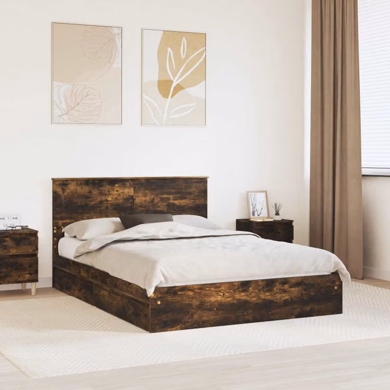 Letto con contenitore e cassetto vidaXL in rovere fumé L/P/H: 200 x 160 x 90 cm