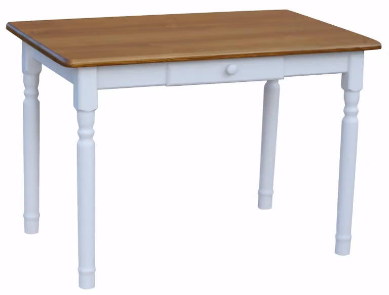 Tavolo bianco II con cassetto in legno di pino massiccio con piano in colore rovere 130 x 70 cm