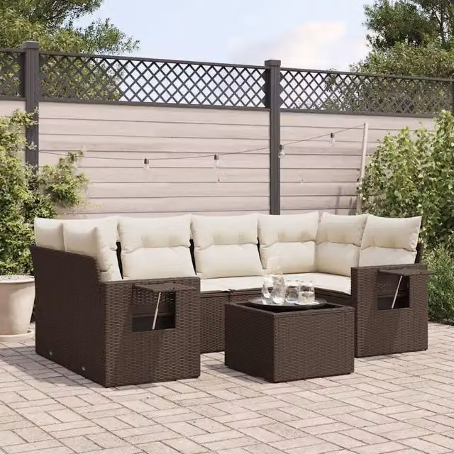 Set Divani da Giardino 7 pz con Cuscini Marrone in Polyrattan 3252260