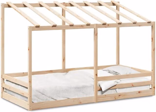Letto per bambini con struttura a casetta in legno massello di pino bianco, L 80 cm x P 200 cm x H 138 cm