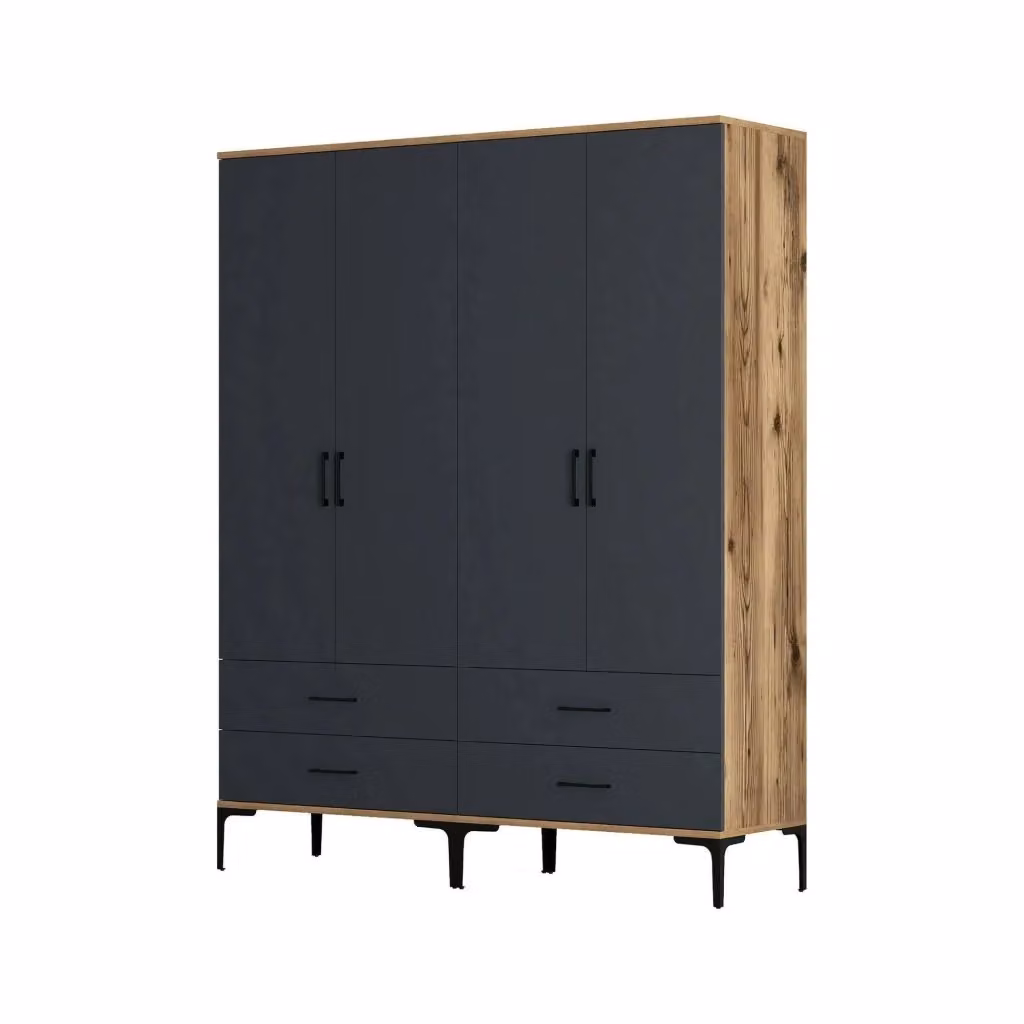 Armadio Katrin DMORA per camera da letto, cabina armadio con appendiabiti, L: 160 cm, P: 47,5 cm, H: 201,4 cm, Noce e Antracite – 2