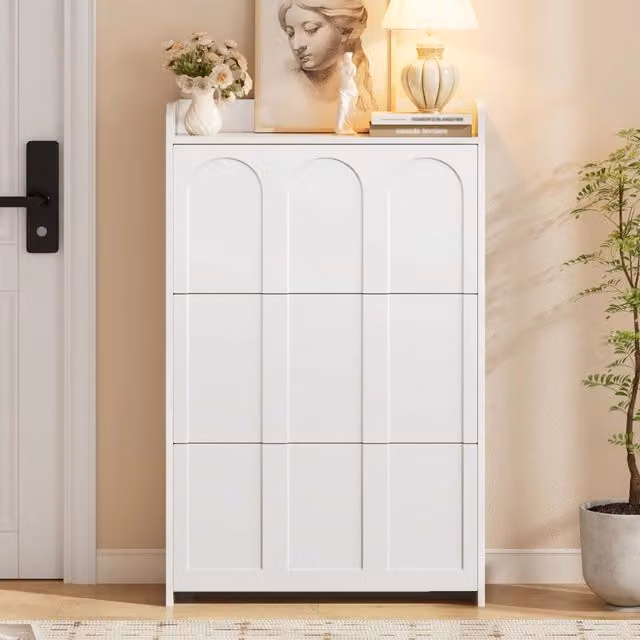 Scarpiera Mivray moderna in MDF bianco con ante a battente e cassetti per ingresso L/P/H: 70 x 25 x 120 cm