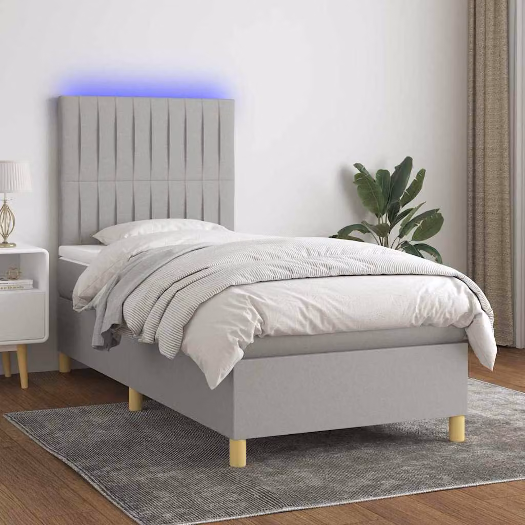 Letto Ibrido con Materasso e Illuminazione LED vidaXL Grigio Chiaro L/P/H: 203 x 100 x 128 cm – 1