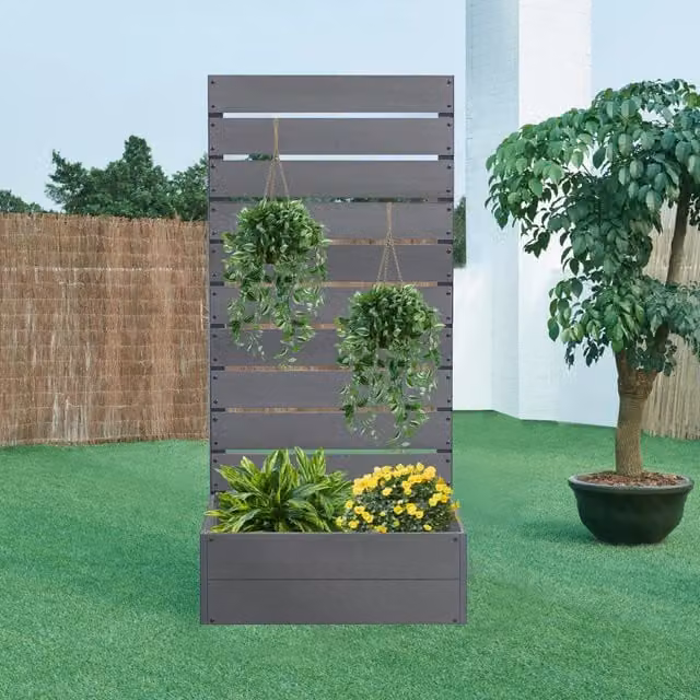 Fioriera con Spalliera Heerde in WPC Grigio en.casa L: 150 cm, H: 72 cm, P: 38 cm