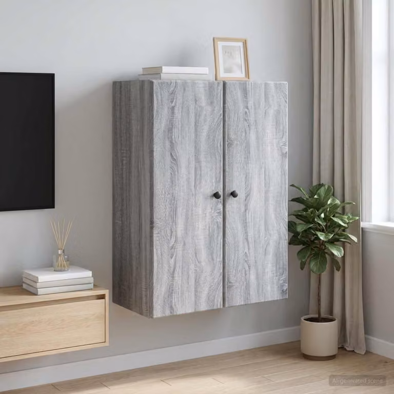 Mobiletto a muro vidaXL moderno in legno MDF e metallo grigio opaco L: 66 cm, P: 34,5 cm, H: 90 cm