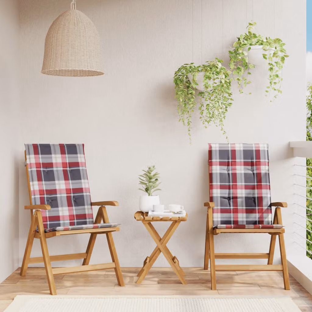 Set di 2 sedie pieghevoli reclinabili con cuscini vidaXL in legno di teak marrone per giardino