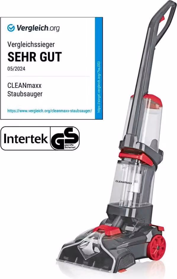 CLEANmaxx Pulitore di tappeti Pulitore di pavimenti duri Aspiratore di lavaggio Pulitore di tappezzeria Spazzole vibranti e laterali e spazzola di ricambio Rinfrescare i mobili