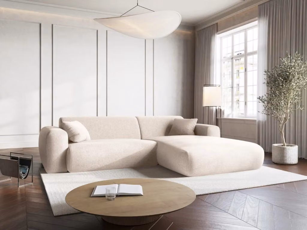 Divano angolare destro Nolio Cosmopolitan Design a 4 posti in ciniglia beige chiaro L/P/H: 235 x 104 x 72 cm – 2