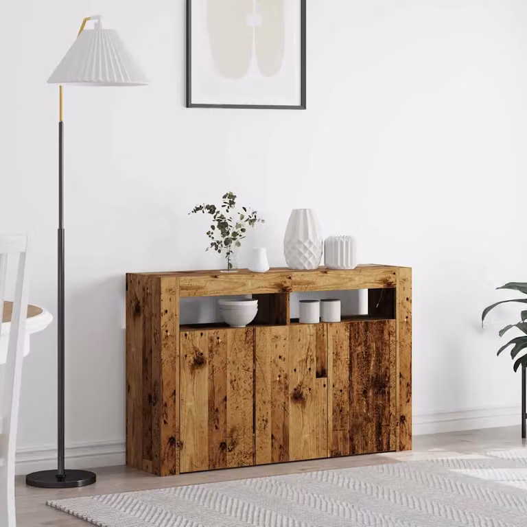 Credenza moderna vidaXL in legno ingegnerizzato marrone con illuminazione integrata L: 116 cm, P: 30 cm, H: 75 cm