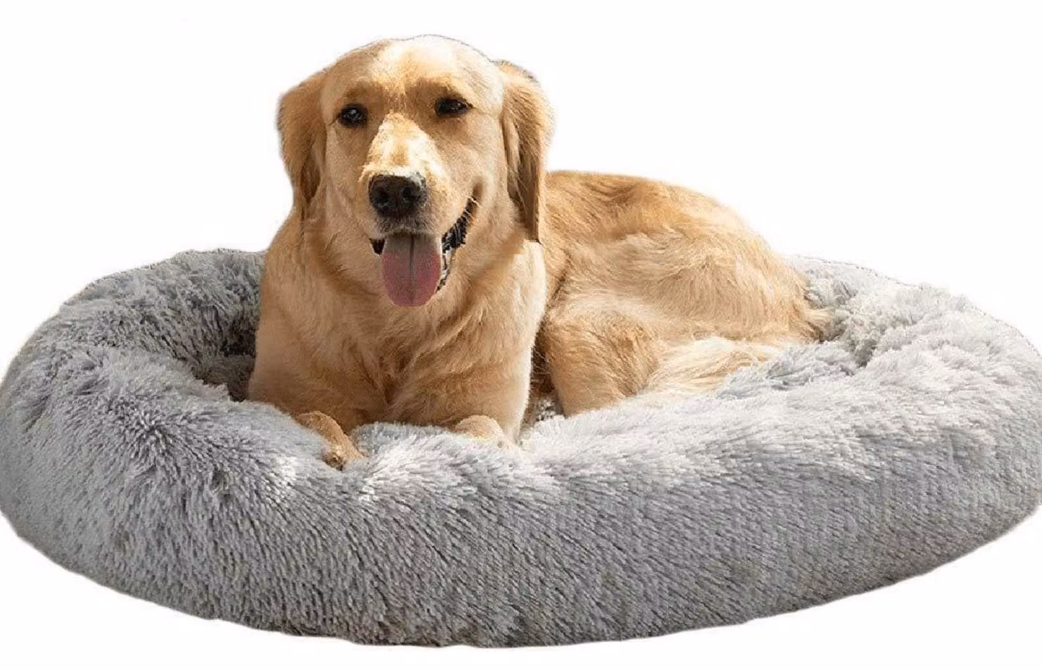 Cuccia per cani, forma a ciambella, in peluche, lavabile, con base impermeabile, colore grigio, taglia XL, diametro 100 cm