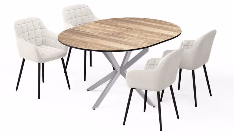 Set di tavoli da pranzo Vicco Loyd Rovere rustico/Grigio 120 x 120 cm con 4 sedie da pranzo (beige), Model 62777