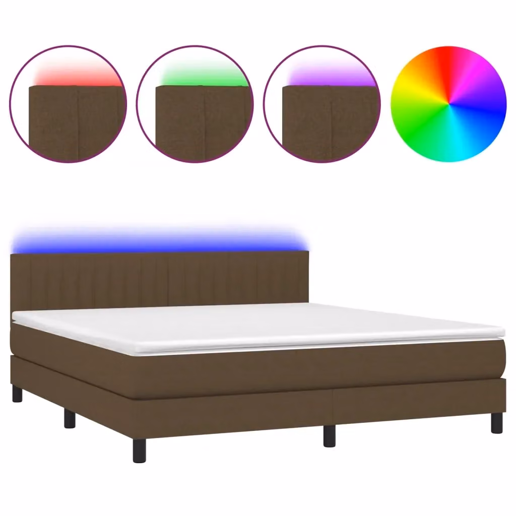 Letto matrimoniale con materasso a molle vidaXL in tessuto marrone scuro con illuminazione LED e porta USB L/P/H: 180 x 200 x 203 cm – 2