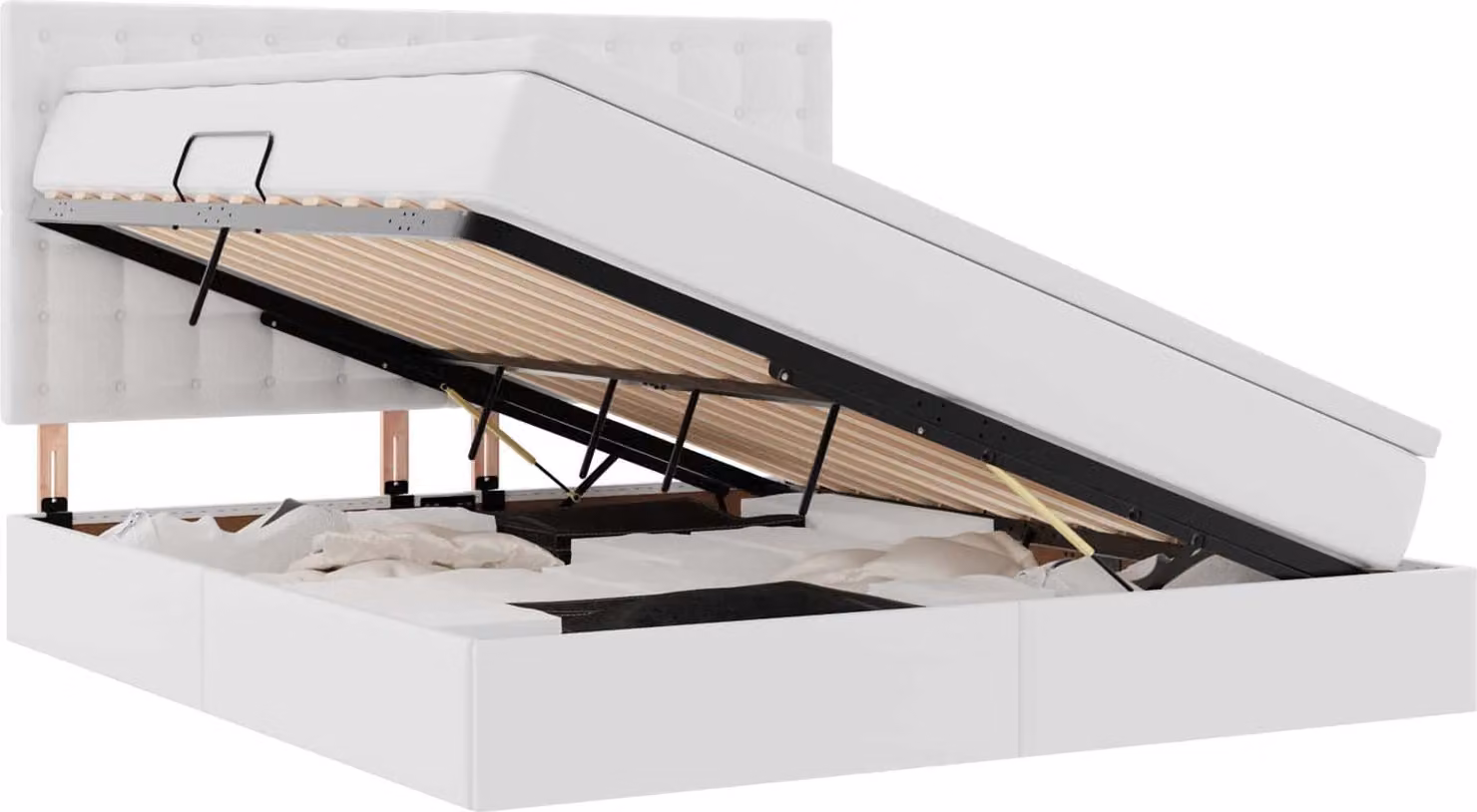 Letto con contenitore e LED con led Bianco Puro 160 x 200 cm