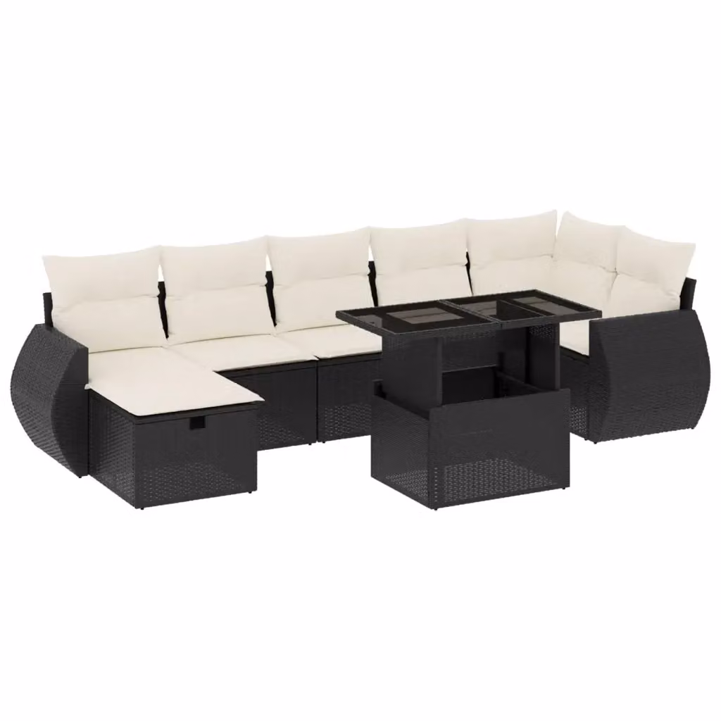 vidaXL Set Divani da Giardino a L con Cuscini 8 pz in Polyrattan Nero e Bianco – 2