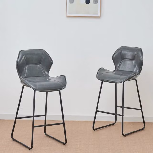 Set di 2 Sgabelli da Bar MINIMAL in Ecopelle Grigio con Schienale e Struttura in Metallo