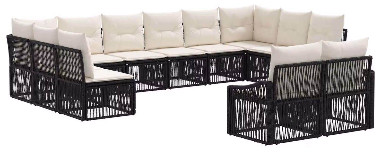 Set di divani da giardino, 12 pezzi, in rattan sintetico nero