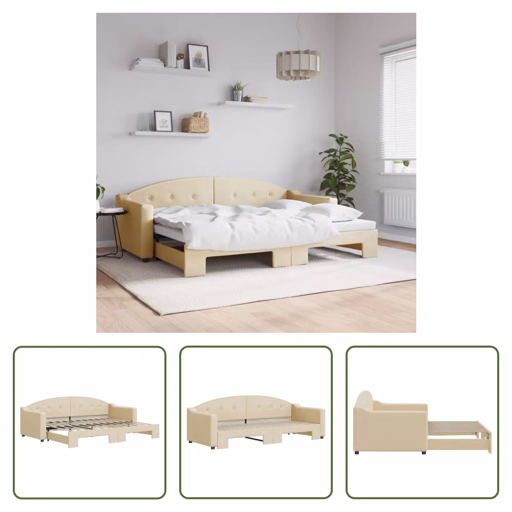 The Living Store letto da giorno allungabile crema 80x200 cm in tessuto