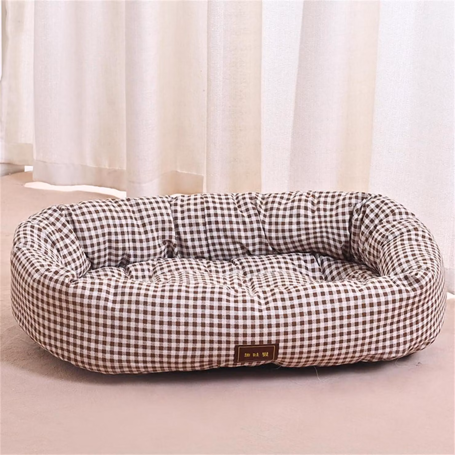 Cuccia per cani, motivo Karomuster, ortopedica, lavabile, rettangolare, imbottitura morbida, antiscivolo, marrone, taglia XS