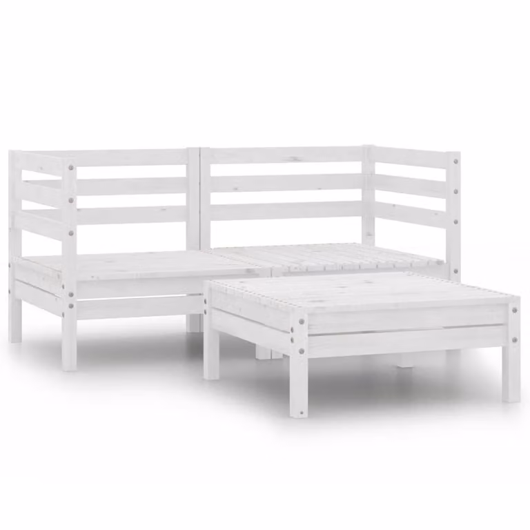 Set Divani da Giardino 3 pz Bianco in Legno Massello di Pino