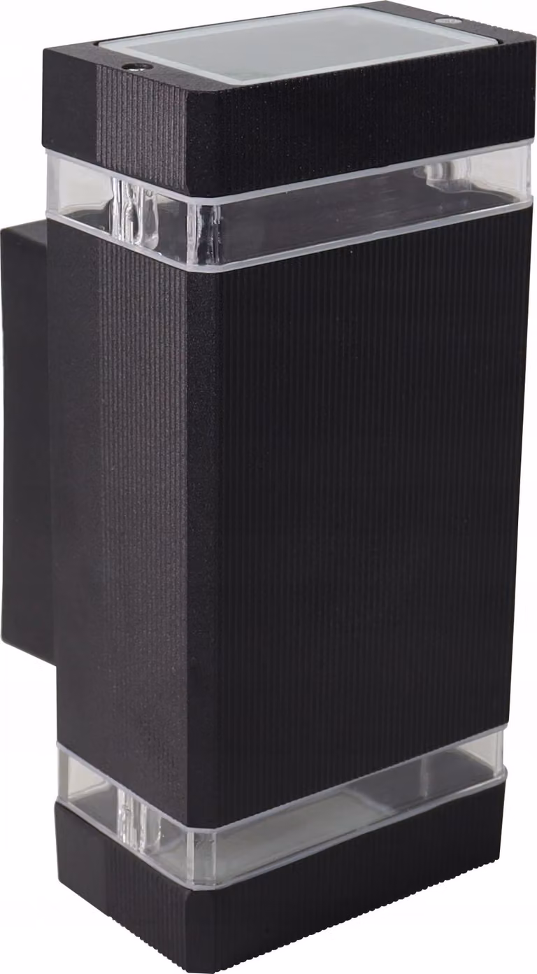 Applique da esterno Vela, nera e trasparente, 2xGU10x30W, in plastica, dimensioni: 22,5x11x13 cm, IP54, IdeaLED