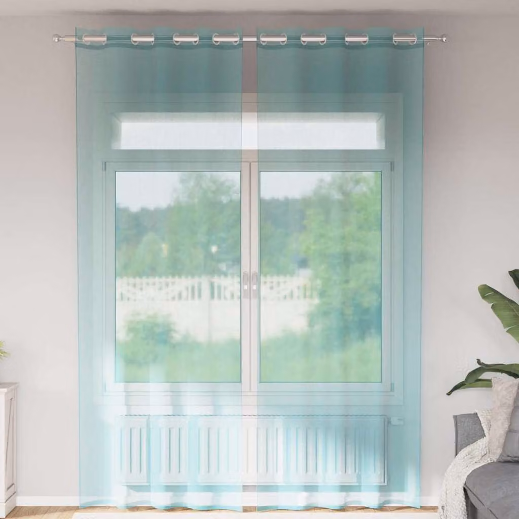 Set di 2 tende in voile semitrasparente vidaXL color turchese con occhielli, L: 140 cm, H: 260 cm