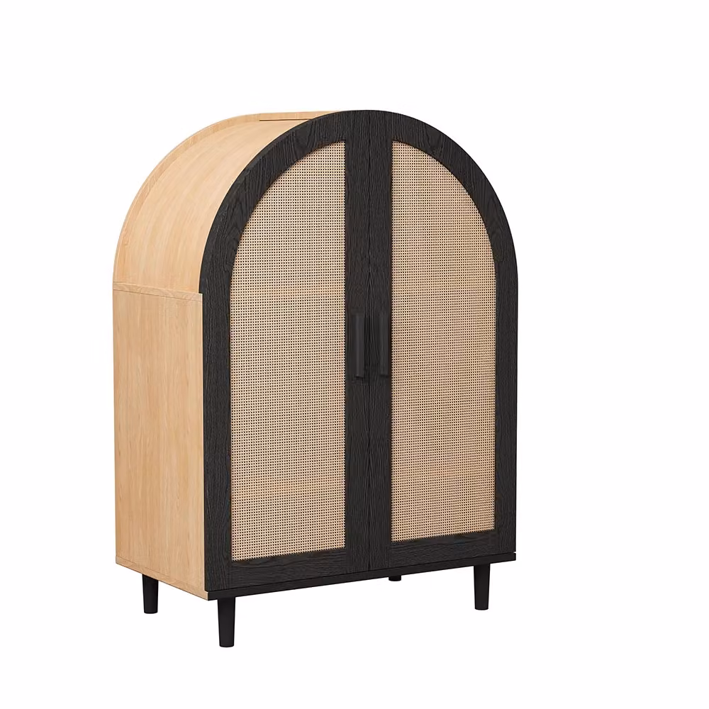 Mobile porta scarpe moderno con ante in rattan e ripiani interni, finitura opaca, colore nero o marrone, L: 100 cm, P: 40 cm, H: 40 cm – 2