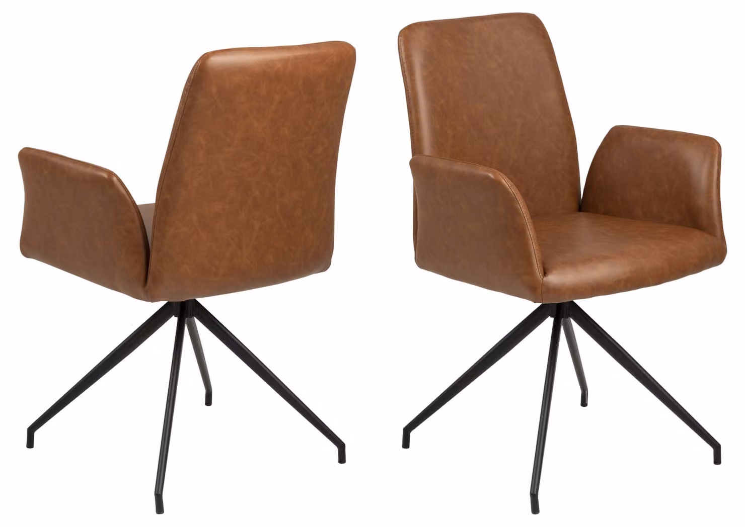 Sedia da pranzo Nadine con base girevole, Poliuretanocolor cognac, metallo nero.