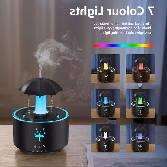 Diffusore per aromi per camera da letto - Nebulizzatore a rullo con nuvole di pioggia, 350 ml, con 7 colori LED e funzione oraria