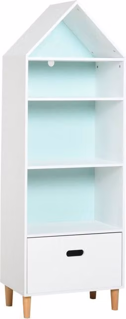 Libreria scaffale con cassetto per bambini ¨C zephmum ¨C Bianca e azzurra 50x30x142 cm