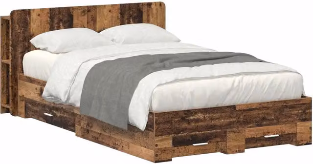 Letto matrimoniale | Letto per adulti | Telaio del letto con storage Legno antico 120 x 190 cm