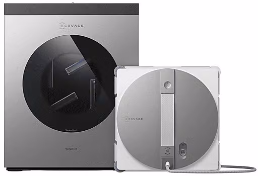 Lavacristalli Ecovacs Winbot W3 Omni con stazione di ricarica e pulizia dei bordi, Bianco e Argento – 1