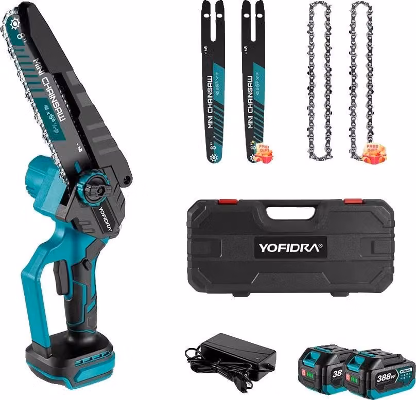 Motosega elettrica, motore senza spazzole, barra di guida da 8 pollici, set di batterie 2x-1