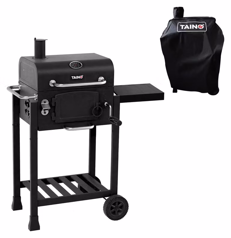 Barbecue a carbone Affumicatore - Griglia con affumicatore - 87 x 57 x 108 cm - Tavolino ribaltabile - Acciaio verniciato a polvere
