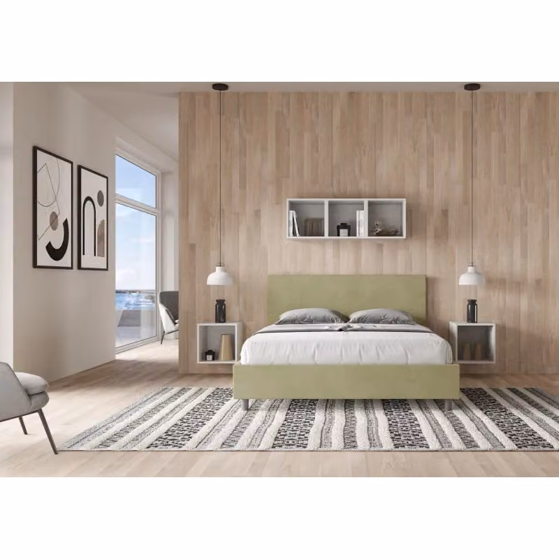 Letto matrimoniale imbottito Adele Ityhome colore tè verde con rete in microfibra L: 170 cm, P: 200 cm, H: 106 cm – 2