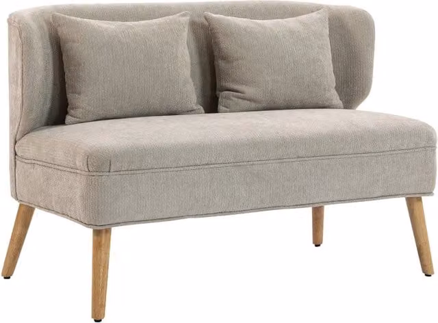 Divano a 2 posti, piccolo divano in ciniglia con schienale alto, seduta spessa, piedini in legno di caucci¨´, beige