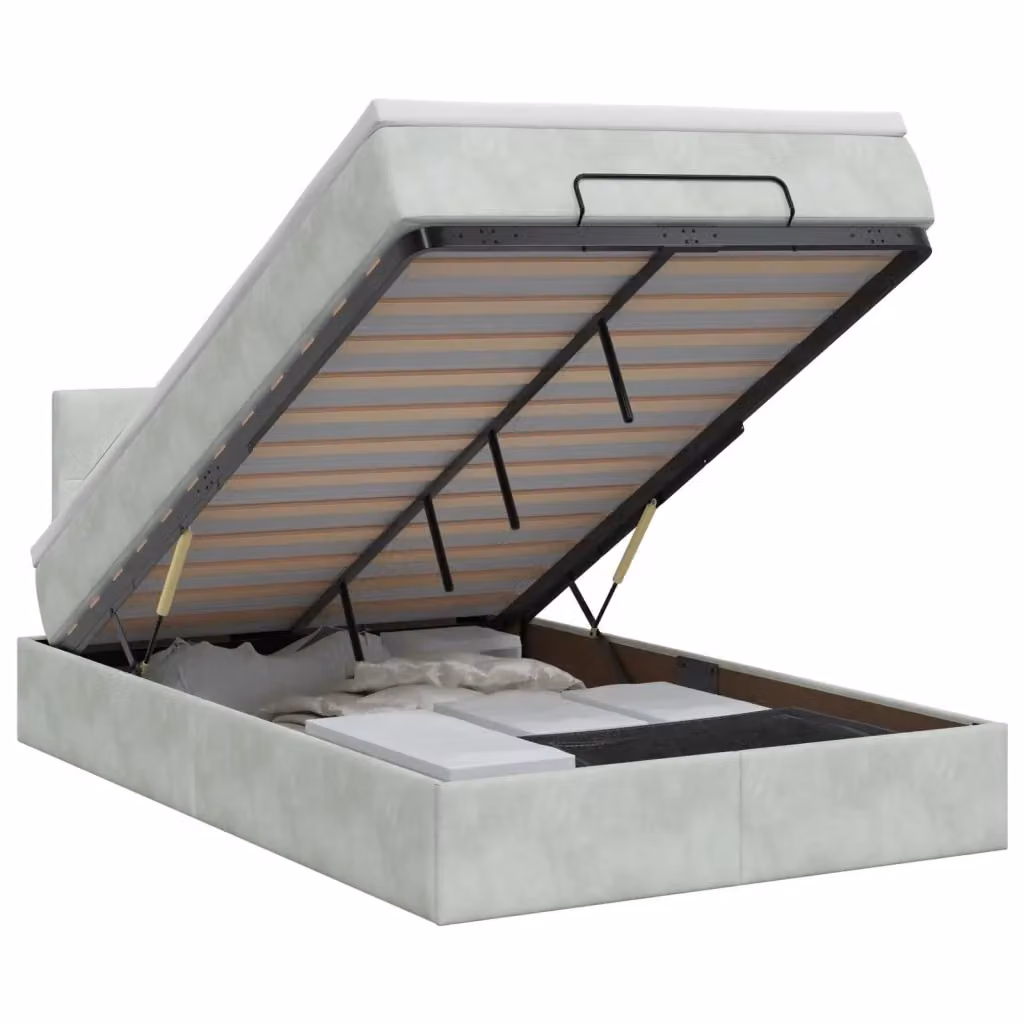Letto moderno con contenitore a sollevamento vidaXL in velluto grigio e bianco L/P/H: 193 x 120 x 88 cm – 2