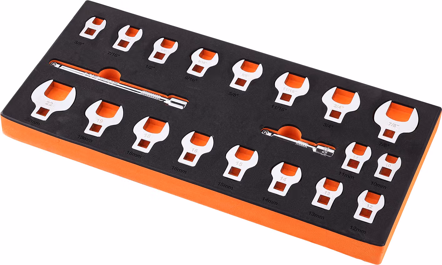 SucceBuy Set di chiavi a piede di porco, 20 pezzi da 3/8" con 2 prolunghe e organizer in EVA, SAE 3/8"-7/8" e metrico 10-22 mm, acciaio 40CR con finitura cromata