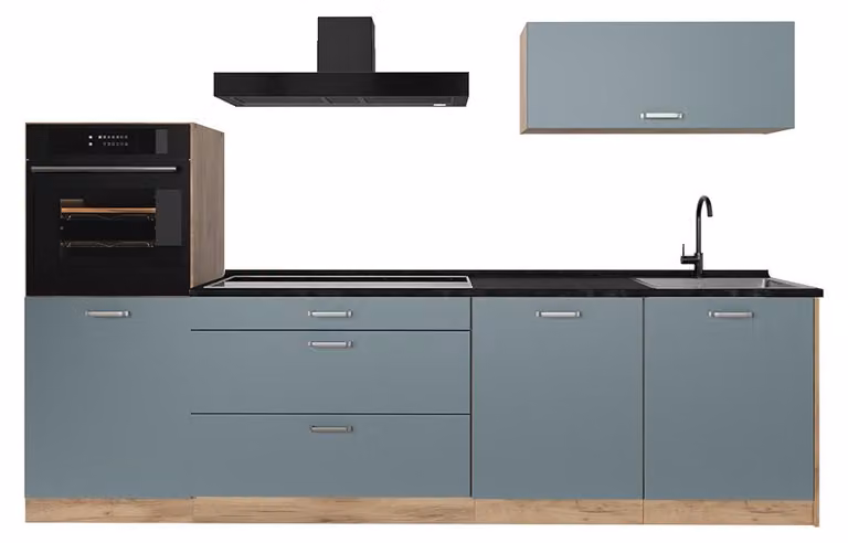 Cucina componibile Vicco R-Line Grigio-blu/Rovere dorato 280 cm piano di lavoro Antracite, Model 67257