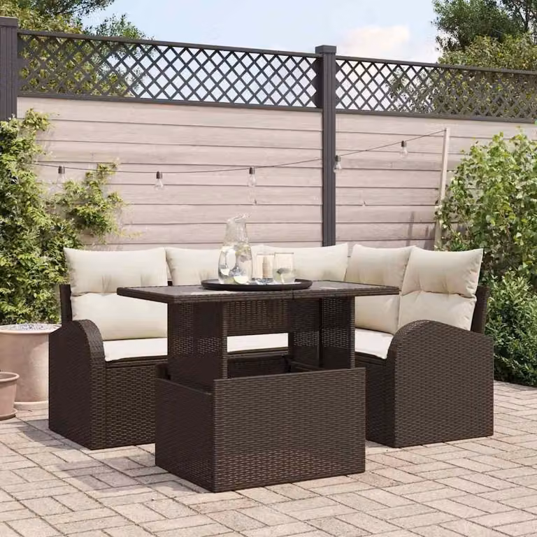 Maison Exclusive - Set Divano da Giardino con cuscino 5 pcs Marrone Poly Rattan