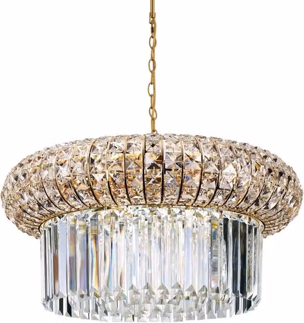 Lampadario Sospeso Classico Nabucco IDEAL LUX in Metallo Oro e Cristallo con 12 Luci E14