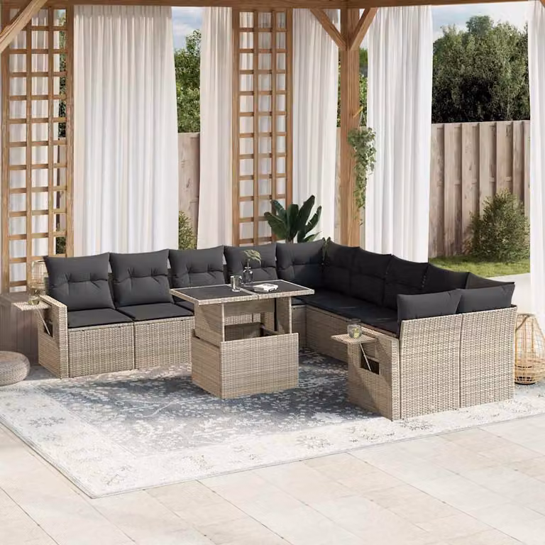 vidaXL Set Divani da Giardino 11 pz a Forma a L con Cuscini in Polyrattan e Struttura in Acciaio Antracite