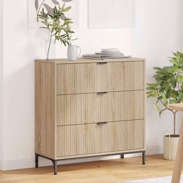 Credenza moderna vidaXL in legno e metallo color rovere, L: 79,5 cm, P: 33 cm, H: 82 cm