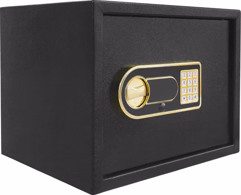 Cassaforte elettronica - 30 L - Acciaio Q235B - Tastiera con codice - Montaggio a parete/indipendente - 38x30x30 cm - 4x AA (non incluse) - Nero